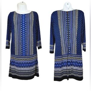 Vince Camuto Geometric Blue and Black Long Sleeve Dress NEW 10